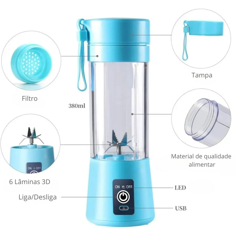 Mini Portable Blender Shake Take Juice Cup - 6 Blades, Rechargeable Battery, USB