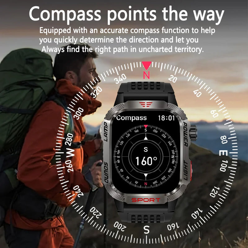 New For Huawei Xiaomi Military GPS Smart Watch Men Flashlight Compass Waterproof Outdoor Sport Tracker Bluetooth Call Smartwatch