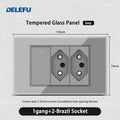 DELEFU Tempered Gray Glass Brazil Standard Outlet Dual Usb Type C Switzerland Wall Socket Light Switch Switzerland 118mm 10A 20A