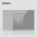 DELEFU Tempered Gray Glass Brazil Standard Outlet Dual Usb Type C Switzerland Wall Socket Light Switch Switzerland 118mm 10A 20A