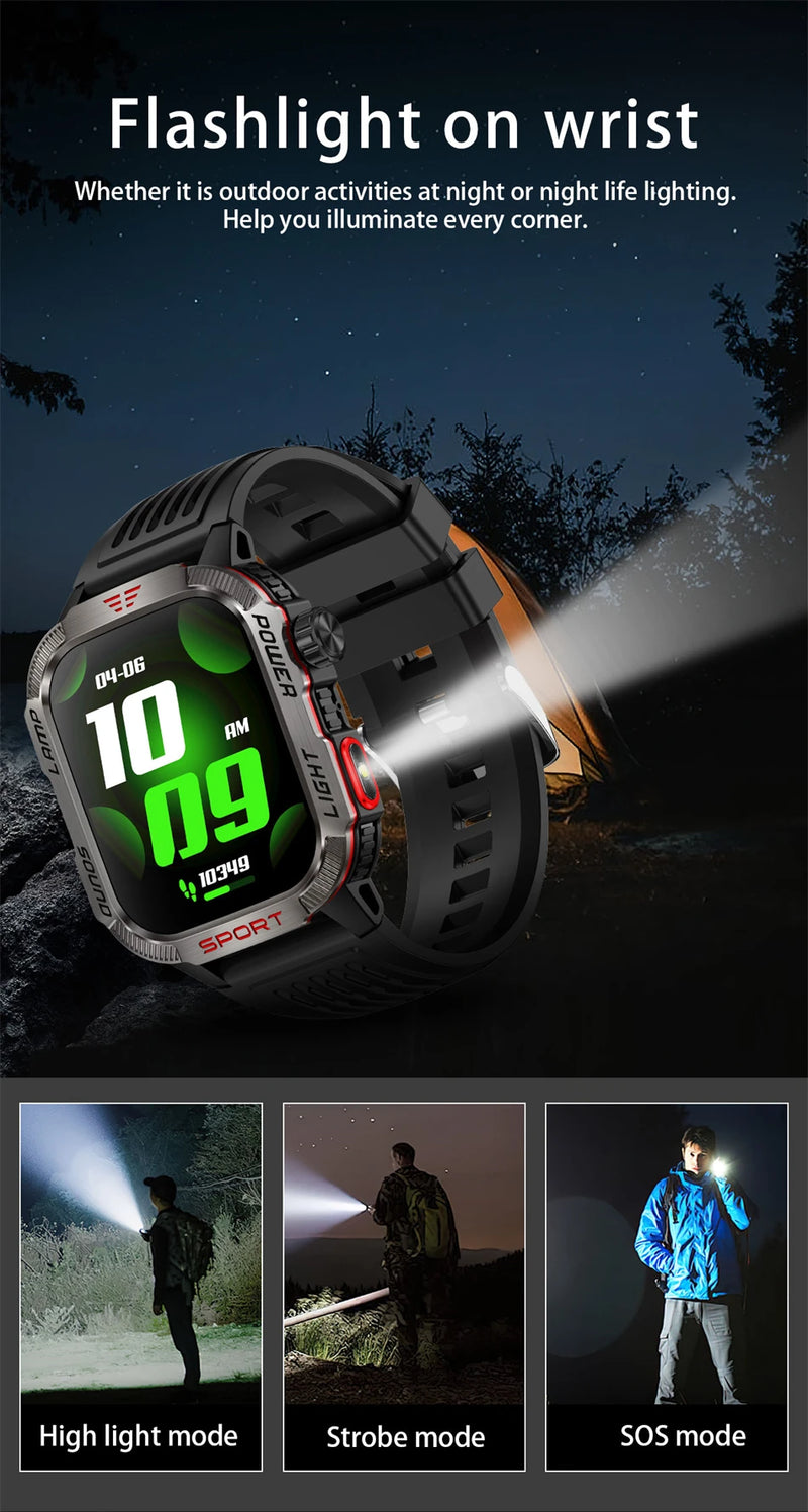 New For Huawei Xiaomi Military GPS Smart Watch Men Flashlight Compass Waterproof Outdoor Sport Tracker Bluetooth Call Smartwatch