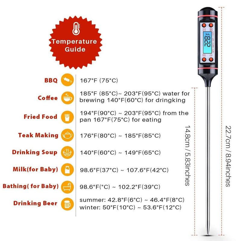 New Professional Digital Kitchen Thermometer Barbecue Water Oil Cooking Meat Food Thermometers 304 Stainless Steel Probe Tools