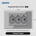 DELEFU Tempered Gray Glass Brazil Standard Outlet Dual Usb Type C Switzerland Wall Socket Light Switch Switzerland 118mm 10A 20A