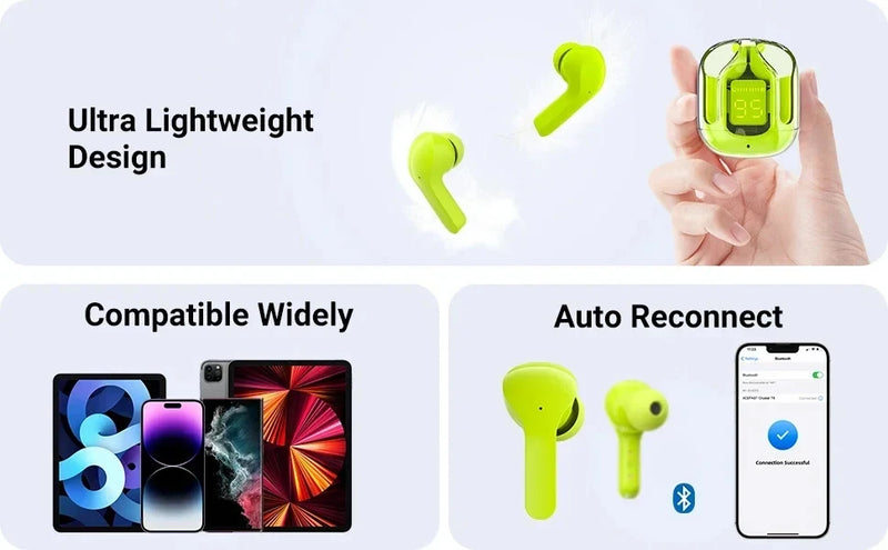 Fones de Ouvido T6 TWS Sem Fio Bluetooth 5.0, Fones de Esporte e Jogos com ENC, Microfone com Redução de Ruído, Fones Estéreo com Display LED.