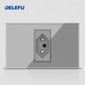 DELEFU Tempered Gray Glass Brazil Standard Outlet Dual Usb Type C Switzerland Wall Socket Light Switch Switzerland 118mm 10A 20A